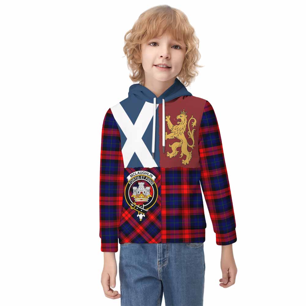 McLaughlin Crest Tartan Kid Hoodie with Lion Rampant Saltire Style - Tartan Vibes Clothing