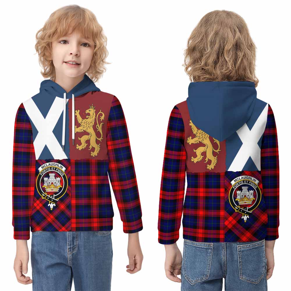 McLaughlin Crest Tartan Kid Hoodie with Lion Rampant Saltire Style - Tartan Vibes Clothing