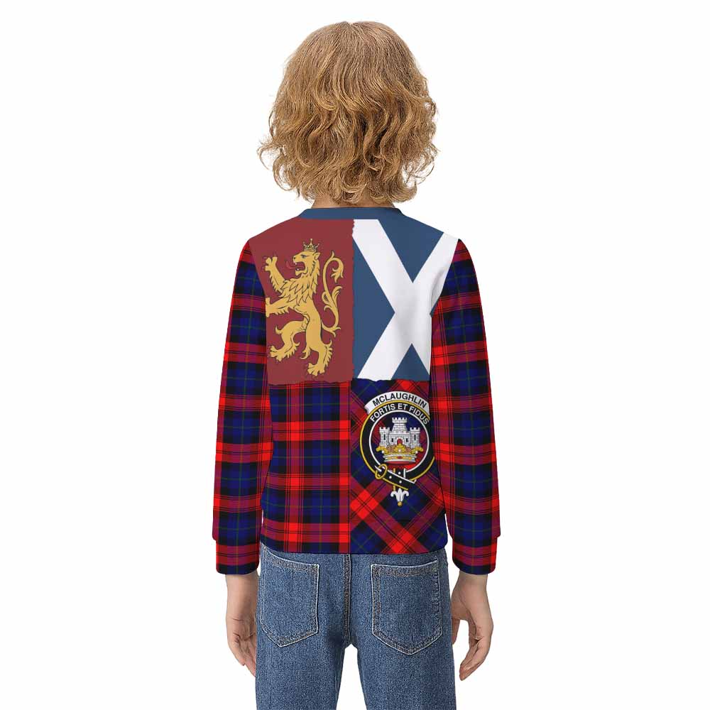McLaughlin Crest Tartan Kid Knitted Sweatshirt with Lion Rampant Saltire Style - Tartan Vibes Clothing