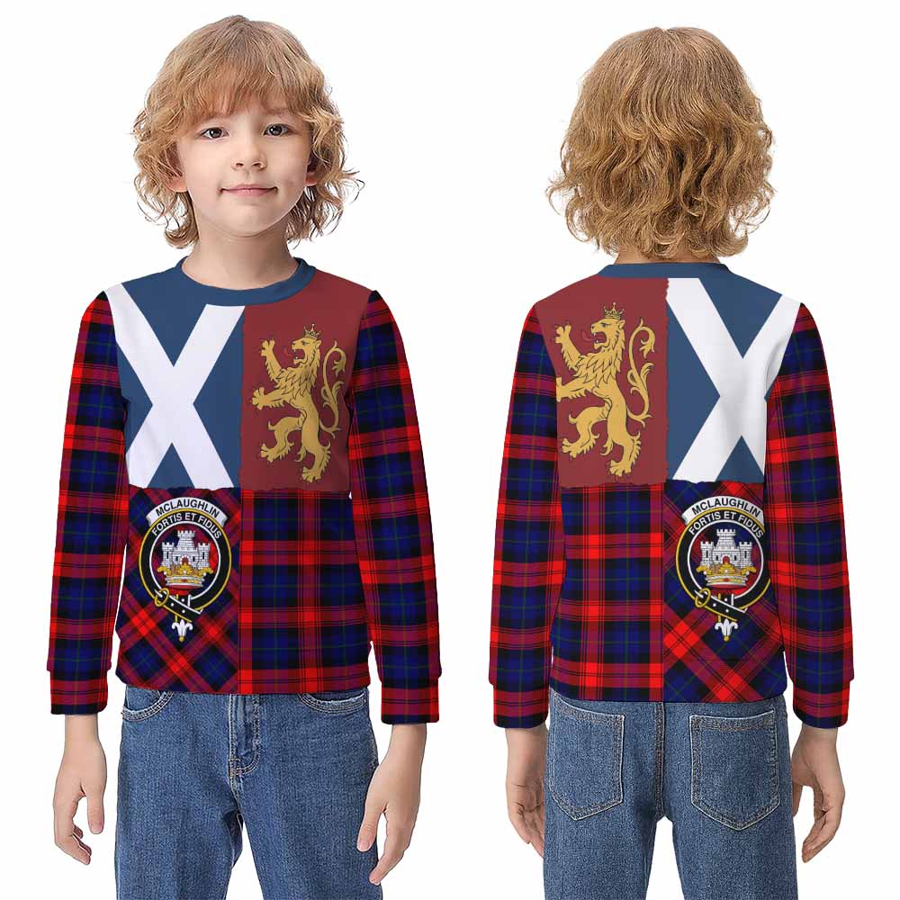 McLaughlin Crest Tartan Kid Knitted Sweatshirt with Lion Rampant Saltire Style - Tartan Vibes Clothing