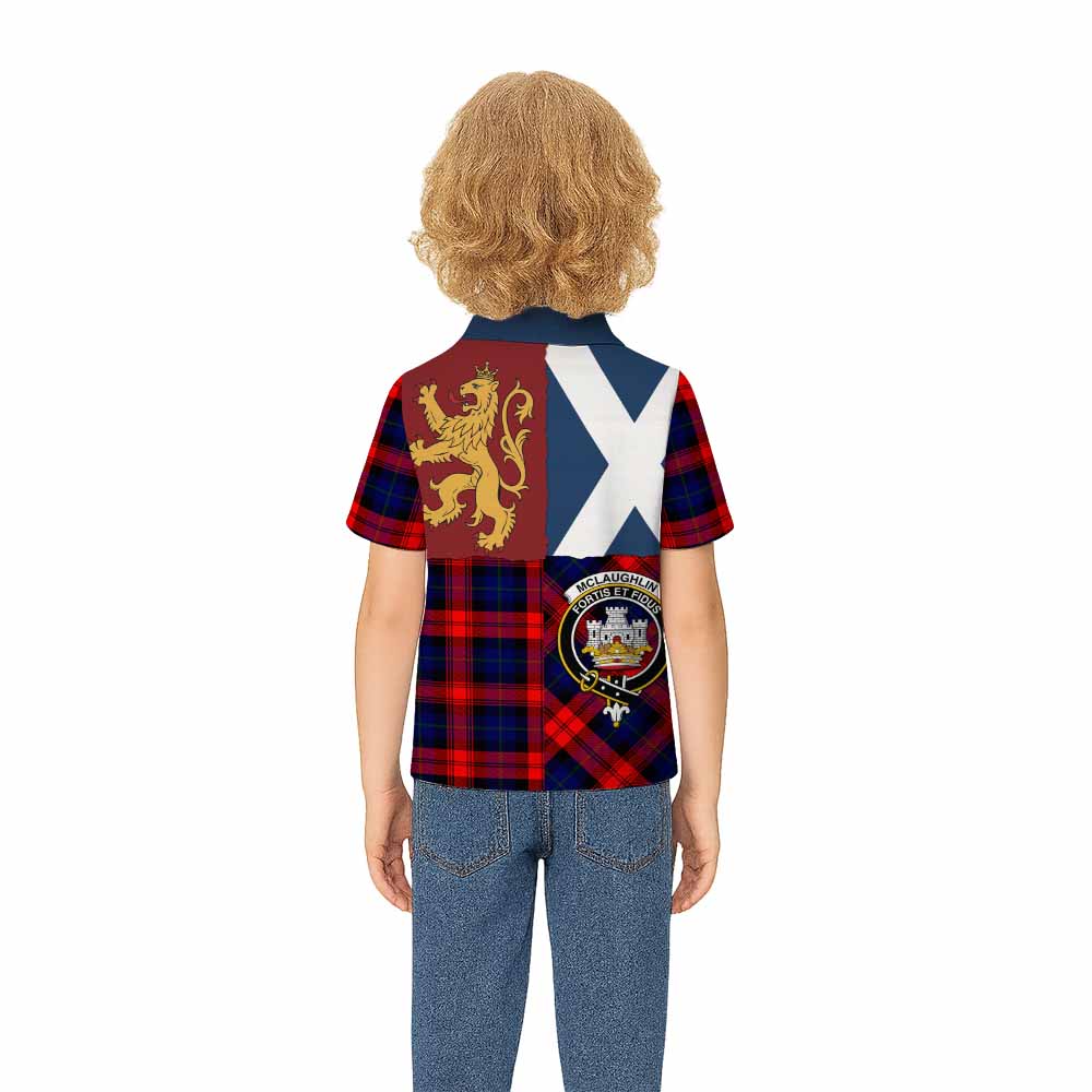 McLaughlin Crest Tartan Kid Polo Shirt with Lion Rampant Saltire Style - Tartan Vibes Clothing
