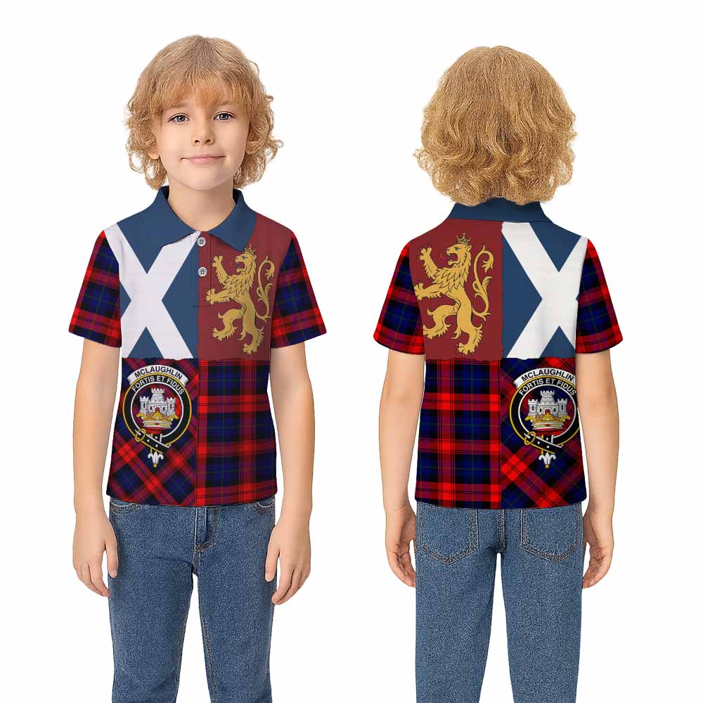 McLaughlin Crest Tartan Kid Polo Shirt with Lion Rampant Saltire Style - Tartan Vibes Clothing