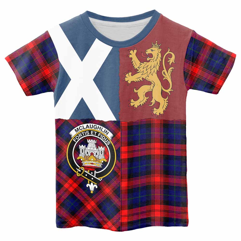 McLaughlin Crest Tartan Kid T-shirt with Lion Rampant Saltire Style - Tartan Vibes Clothing