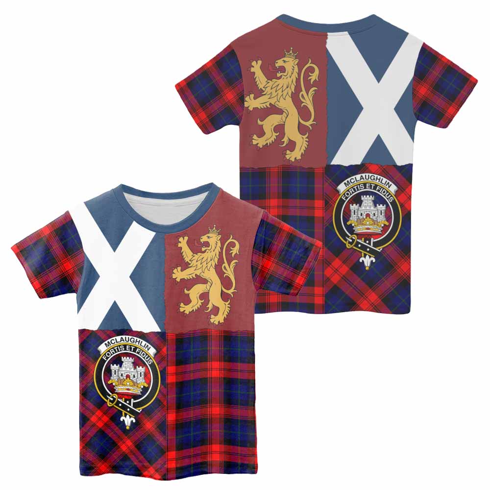 McLaughlin Crest Tartan Kid T-shirt with Lion Rampant Saltire Style - Tartan Vibes Clothing