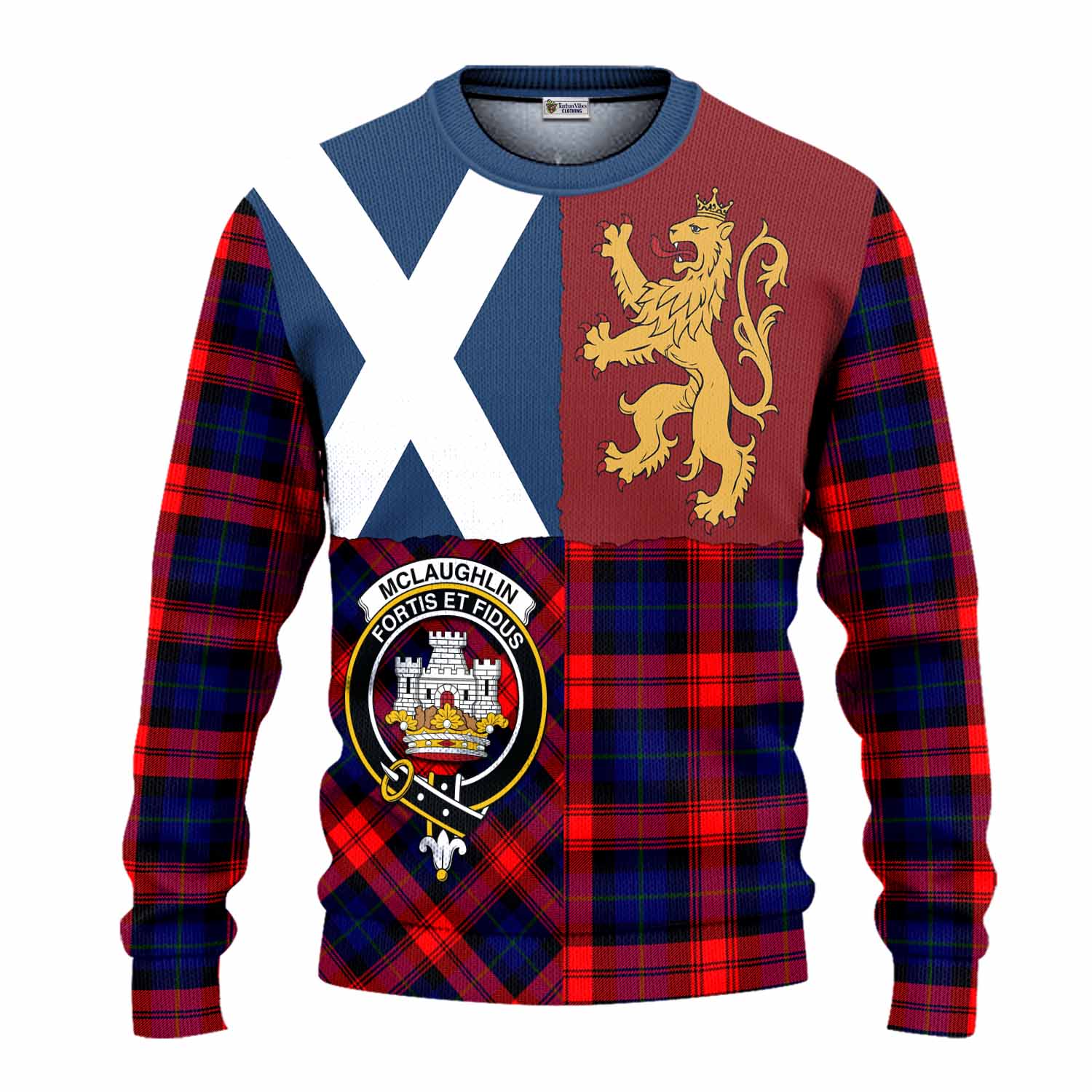 McLaughlin Crest Tartan Knitted Sweater with Lion Rampant Saltire Style