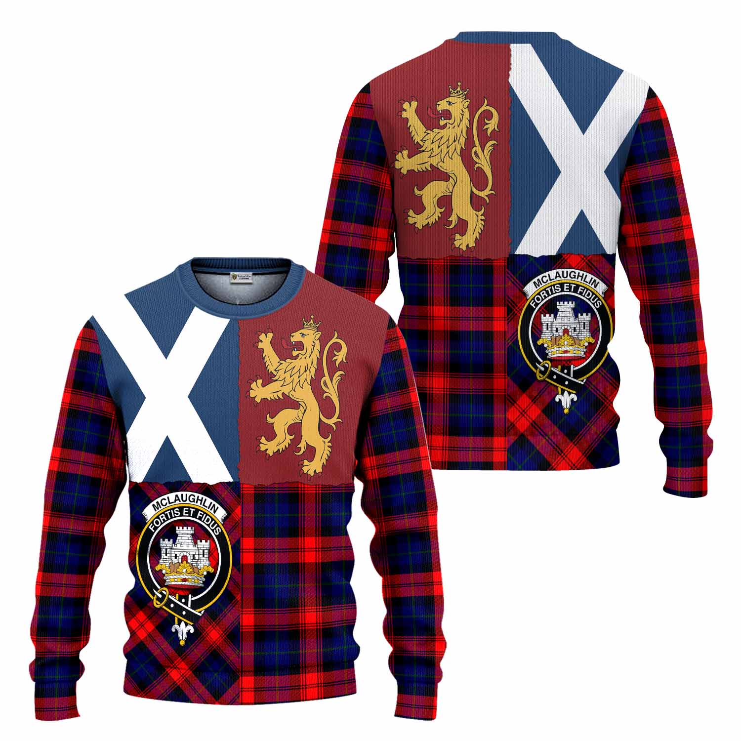 McLaughlin Crest Tartan Knitted Sweater with Lion Rampant Saltire Style