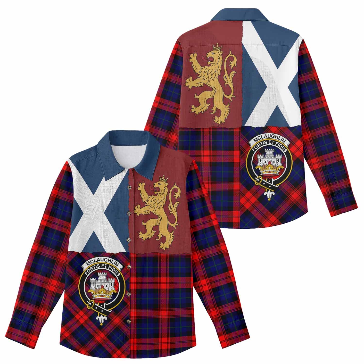 McLaughlin Crest Tartan Women Casual Shirt with Lion Rampant Saltire Style