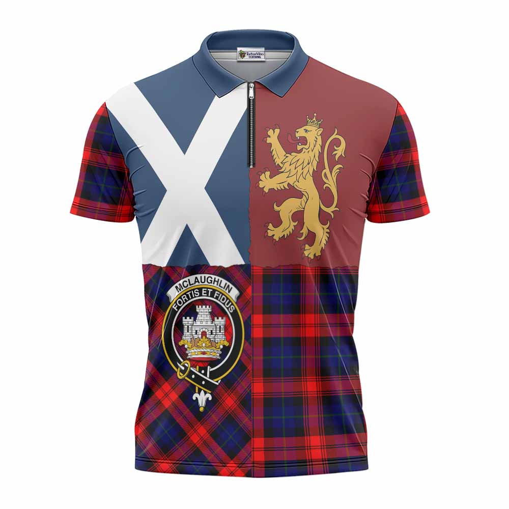 McLaughlin Crest Tartan Zipper Polo Shirt with Lion Rampant Saltire Style