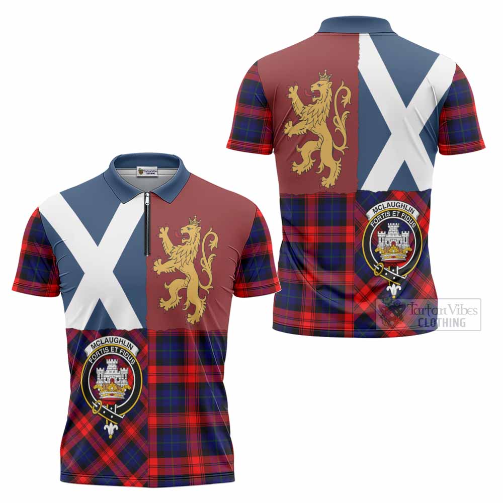 McLaughlin Crest Tartan Zipper Polo Shirt with Lion Rampant Saltire Style