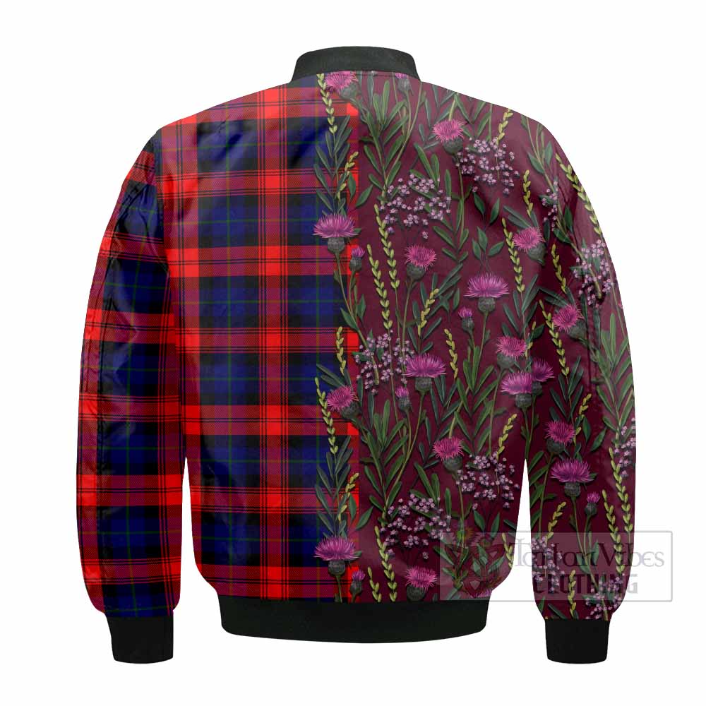 McLaughlin Family Crest Tartan Bomber Jacket Scottish Thistle Flower Pattern Half Style - Tartan Vibes Clothing