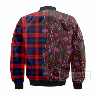 McLaughlin Family Crest Tartan Bomber Jacket Scottish Thistle Flower Pattern Half Style