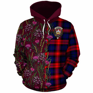 McLaughlin Family Crest Tartan Cotton Hoodie Scottish Thistle Flower Pattern Half Style