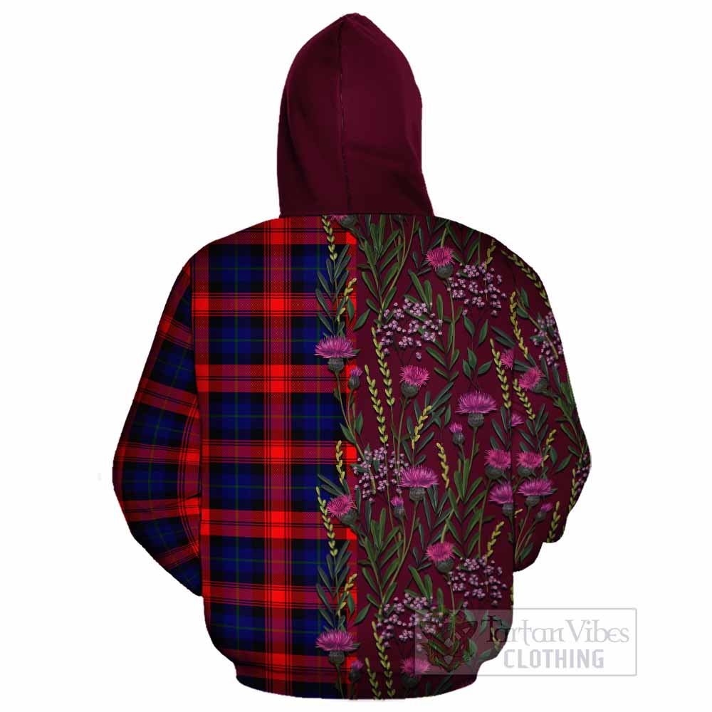 McLaughlin Family Crest Tartan Cotton Hoodie Scottish Thistle Flower Pattern Half Style - Tartan Vibes Clothing