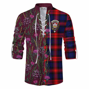 McLaughlin Family Crest Tartan Ghillie Shirt Scottish Thistle Flower Pattern Half Style
