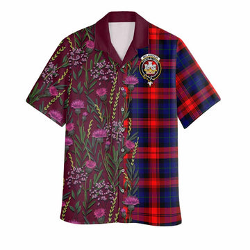 McLaughlin Family Crest Tartan Hawaiian Shirt Scottish Thistle Flower Pattern Half Style