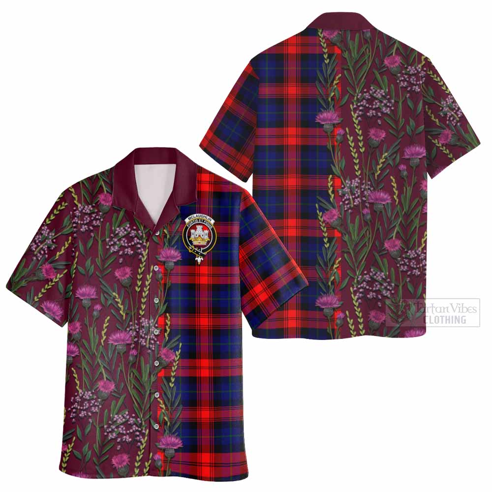 McLaughlin Family Crest Tartan Hawaiian Shirt Scottish Thistle Flower Pattern Half Style - Tartan Vibes Clothing