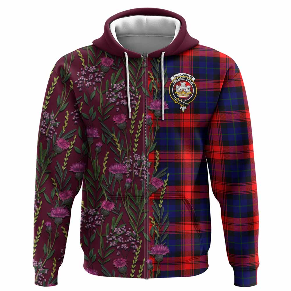 McLaughlin Family Crest Tartan Hoodie Scottish Thistle Flower Pattern Half Style - Tartan Vibes Clothing