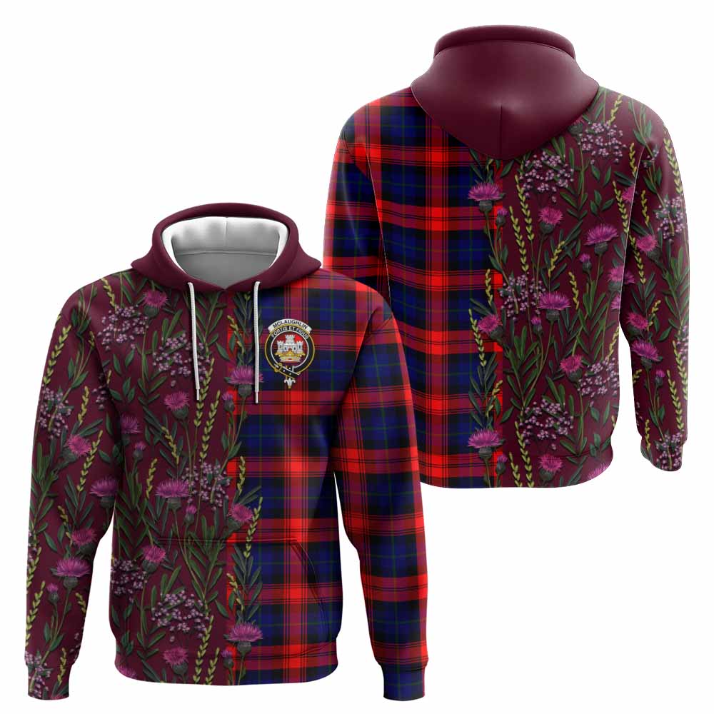 McLaughlin Family Crest Tartan Hoodie Scottish Thistle Flower Pattern Half Style - Tartan Vibes Clothing