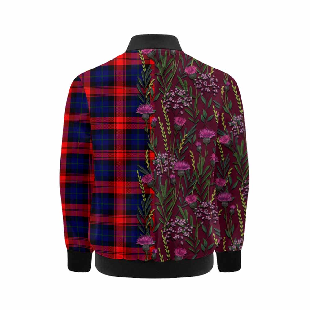 McLaughlin Family Crest Tartan Kid Bomber Jacket Scottish Thistle Flower Pattern Half Style - Tartan Vibes Clothing