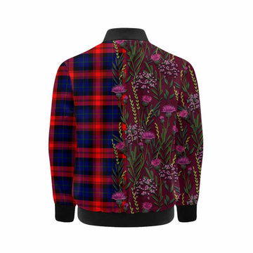 McLaughlin Family Crest Tartan Kid Bomber Jacket Scottish Thistle Flower Pattern Half Style