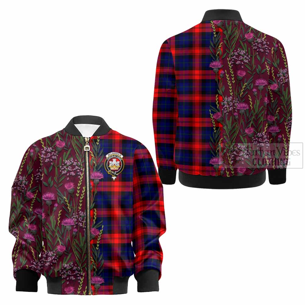 McLaughlin Family Crest Tartan Kid Bomber Jacket Scottish Thistle Flower Pattern Half Style - Tartan Vibes Clothing