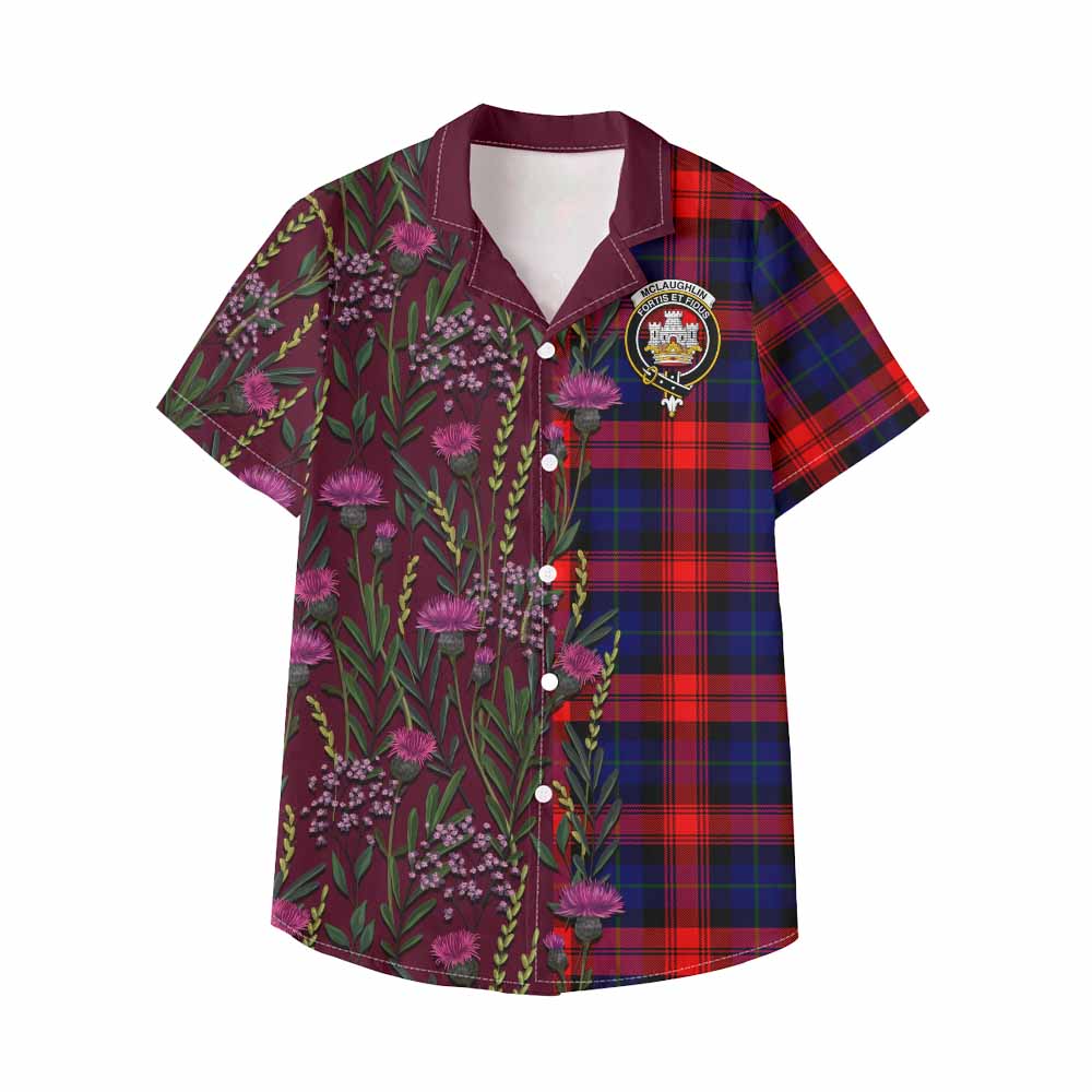 McLaughlin Family Crest Tartan Kid Hawaiian Shirt Scottish Thistle Flower Pattern Half Style - Tartan Vibes Clothing