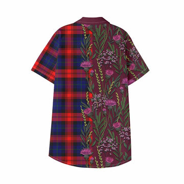 McLaughlin Family Crest Tartan Kid Hawaiian Shirt Scottish Thistle Flower Pattern Half Style