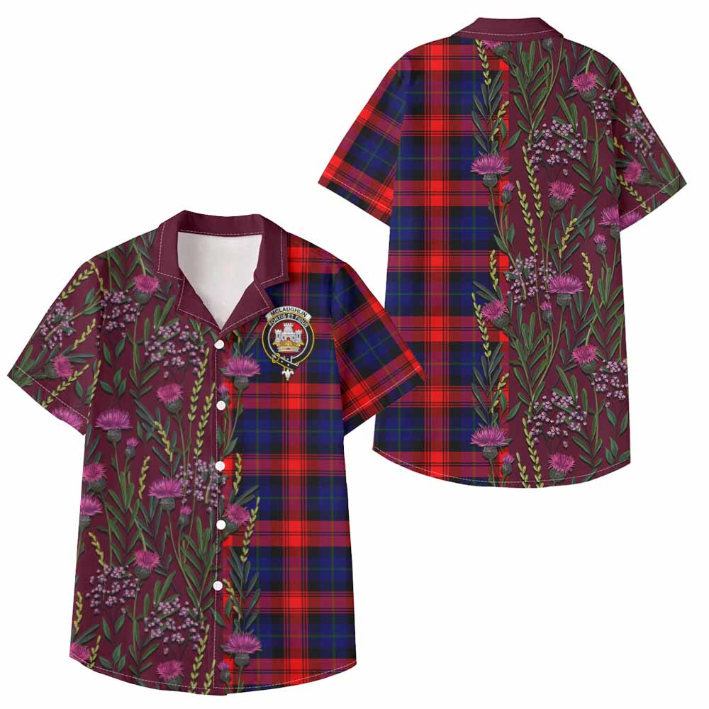 McLaughlin Family Crest Tartan Kid Hawaiian Shirt Scottish Thistle Flower Pattern Half Style - Tartan Vibes Clothing