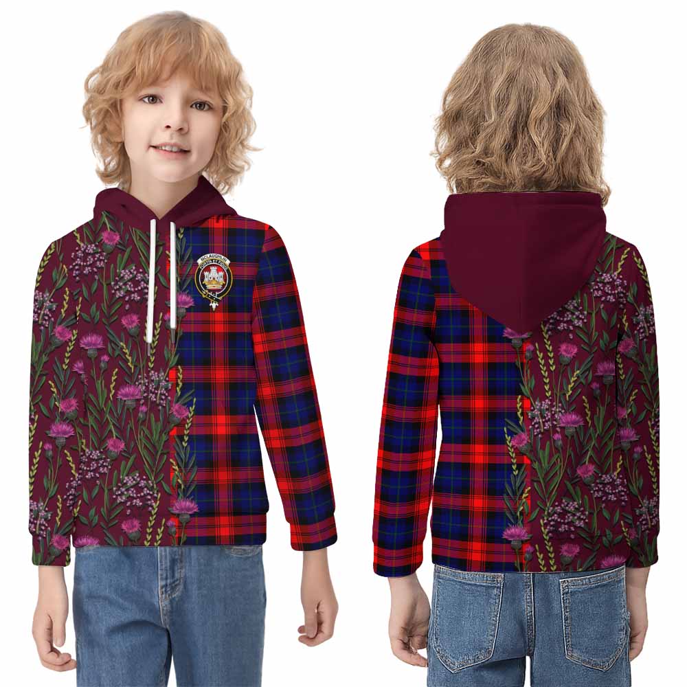 McLaughlin Family Crest Tartan Kid Hoodie Scottish Thistle Flower Pattern Half Style - Tartan Vibes Clothing