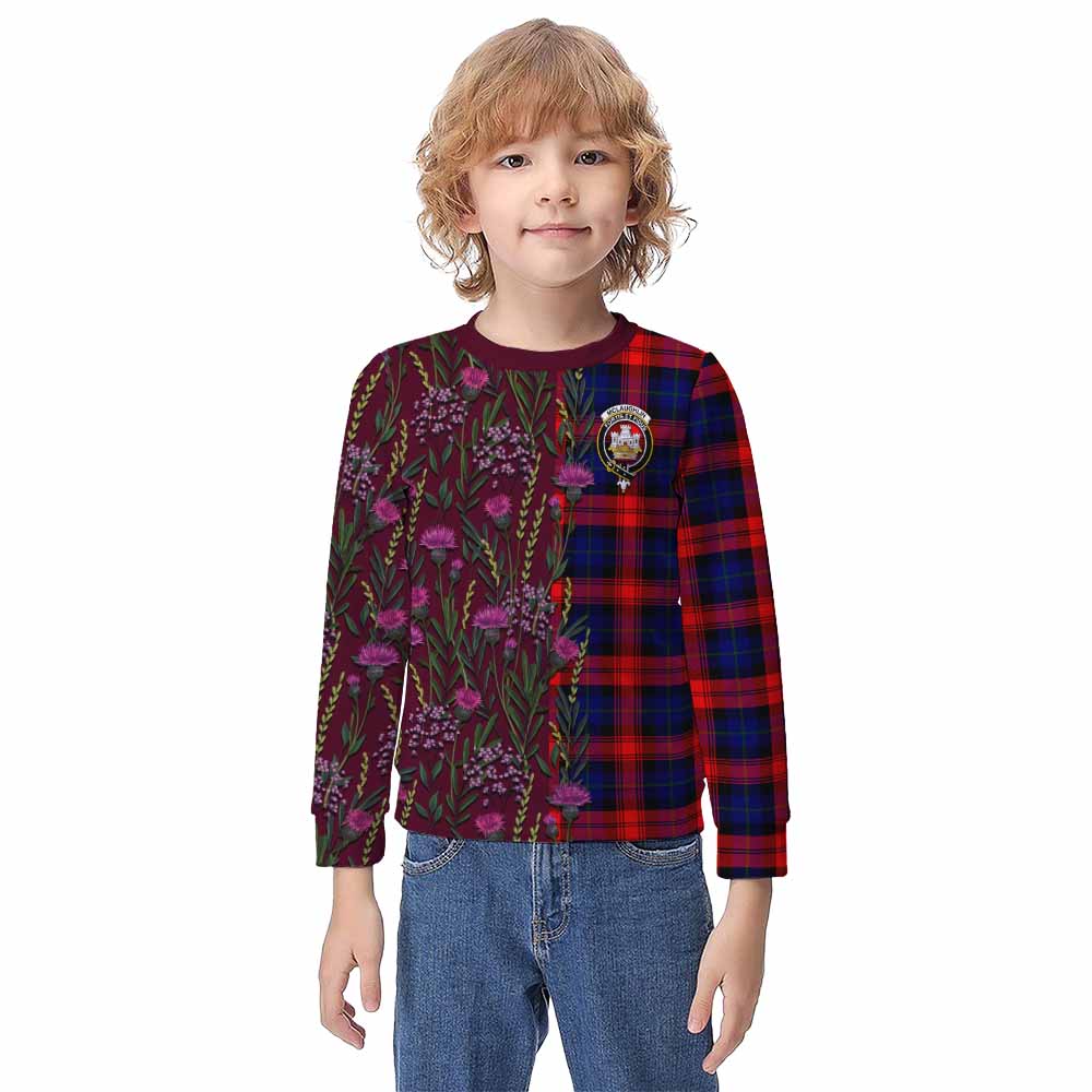 McLaughlin Family Crest Tartan Kid Knitted Sweatshirt Scottish Thistle Flower Pattern Half Style - Tartan Vibes Clothing