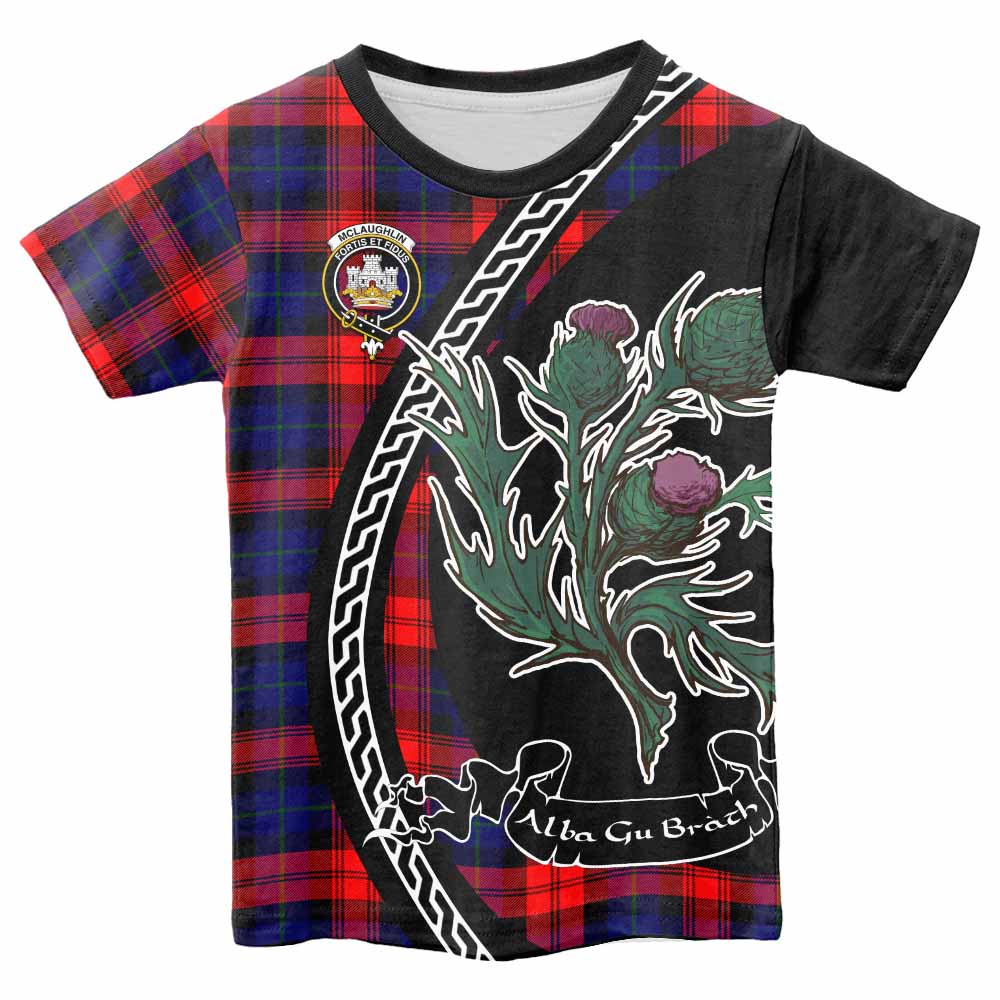 McLaughlin Family Crest Tartan Kid T-shirt Alba Thistle Inspired - Tartan Vibes Clothing