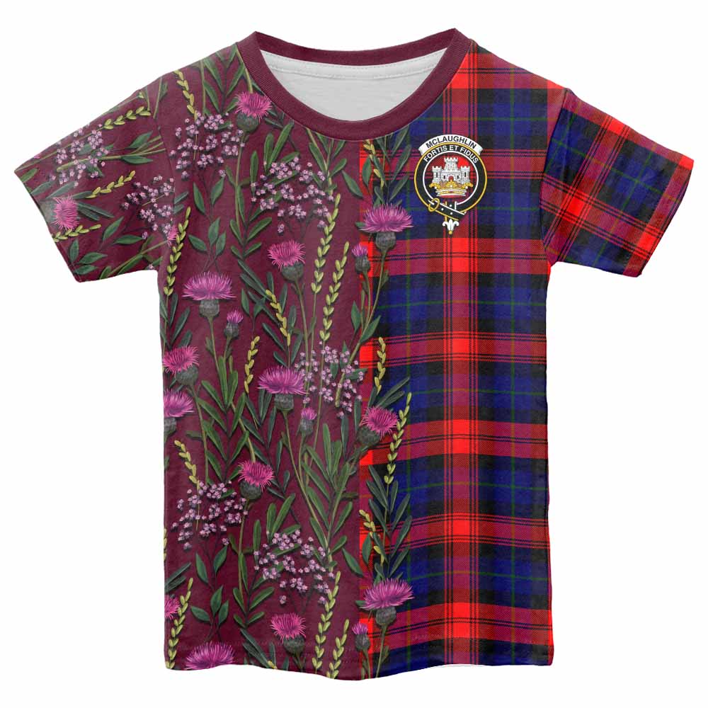 McLaughlin Family Crest Tartan Kid T-shirt Scottish Thistle Flower Pattern Half Style - Tartan Vibes Clothing