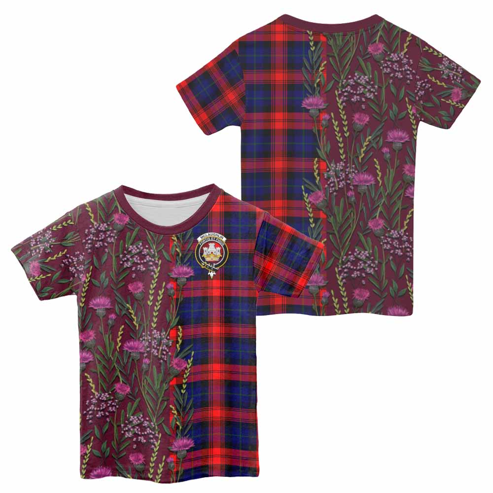 McLaughlin Family Crest Tartan Kid T-shirt Scottish Thistle Flower Pattern Half Style - Tartan Vibes Clothing