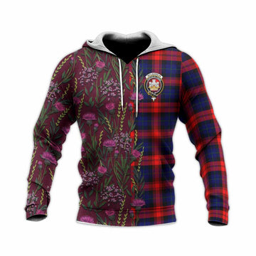 McLaughlin Family Crest Tartan Knitted Hoodie Scottish Thistle Flower Pattern Half Style
