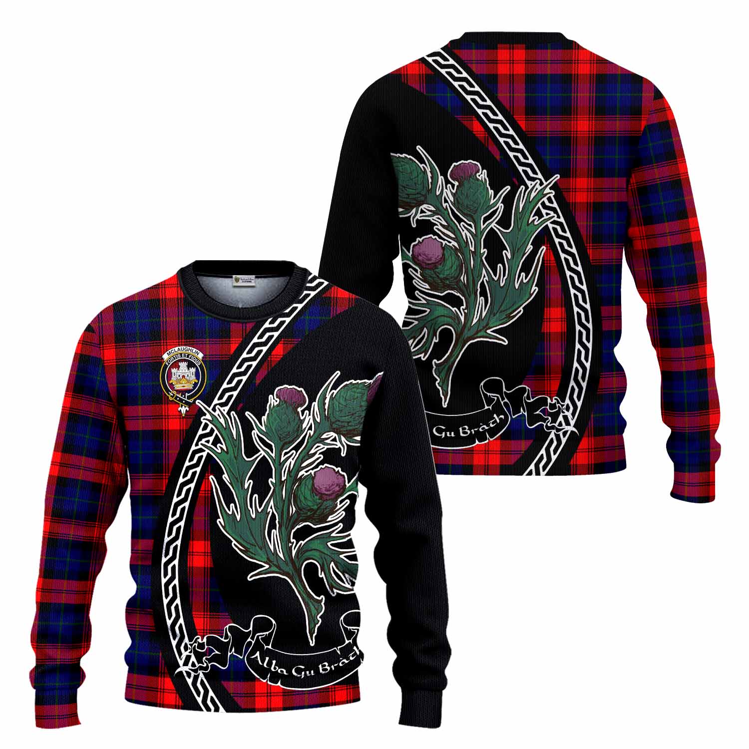 McLaughlin Family Crest Tartan Knitted Sweater Alba Thistle Inspired - Tartan Vibes Clothing