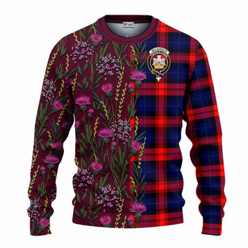 McLaughlin Family Crest Tartan Knitted Sweater Scottish Thistle Flower Pattern Half Style
