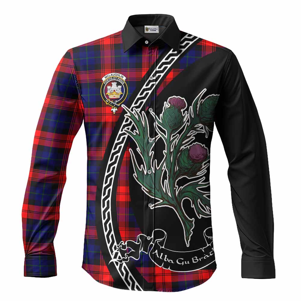 McLaughlin Family Crest Tartan Long Sleeve Button Shirts Alba Thistle Inspired - Tartan Vibes Clothing