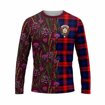 McLaughlin Family Crest Tartan Long Sleeve T-Shirt Scottish Thistle Flower Pattern Half Style
