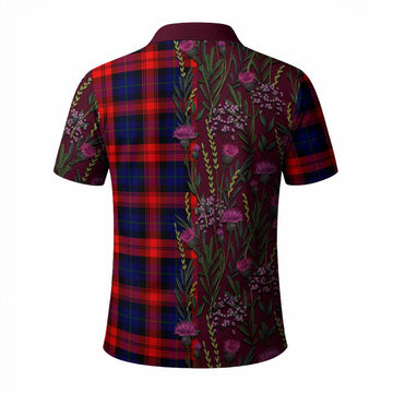 McLaughlin Family Crest Tartan Polo Shirt Scottish Thistle Flower Pattern Half Style