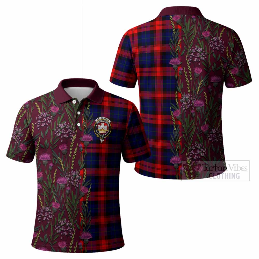 McLaughlin Family Crest Tartan Polo Shirt Scottish Thistle Flower Pattern Half Style - Tartan Vibes Clothing