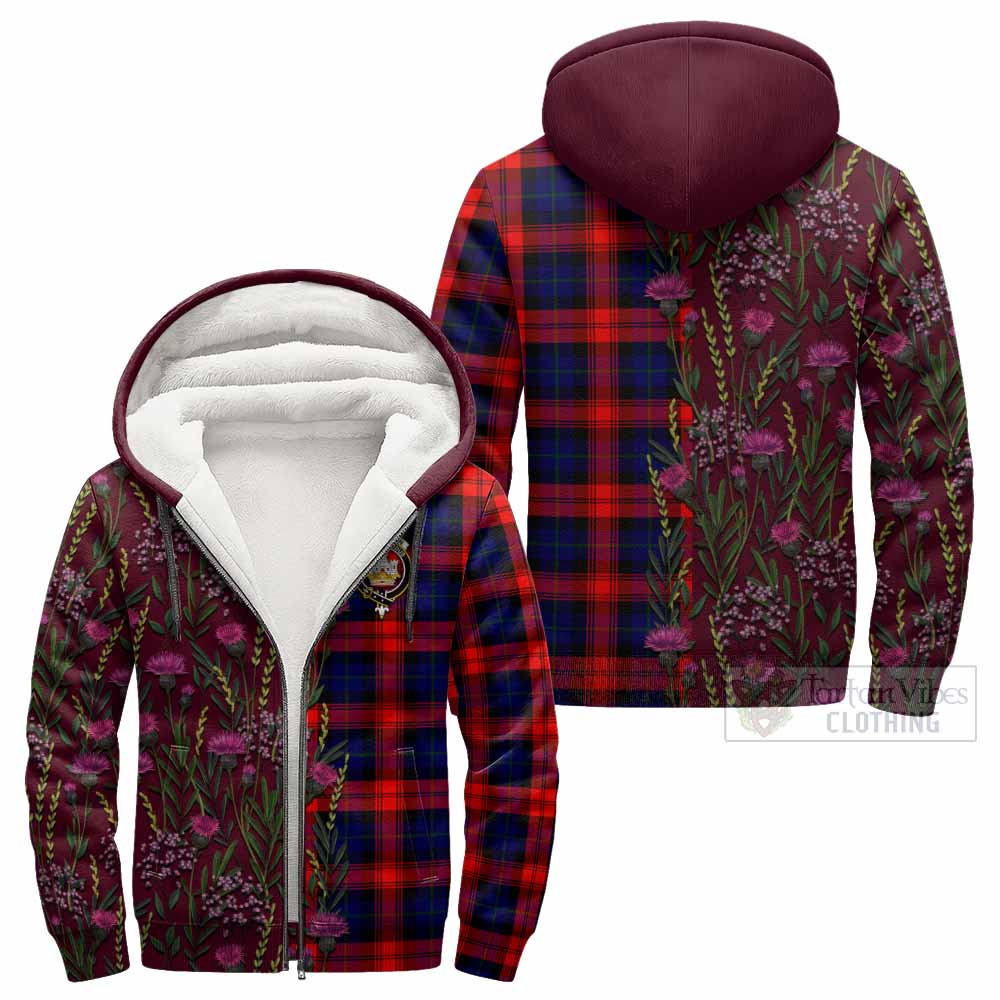 McLaughlin Family Crest Tartan Sherpa Hoodie Scottish Thistle Flower Pattern Half Style - Tartan Vibes Clothing