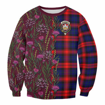 McLaughlin Family Crest Tartan Sweatshirt Scottish Thistle Flower Pattern Half Style