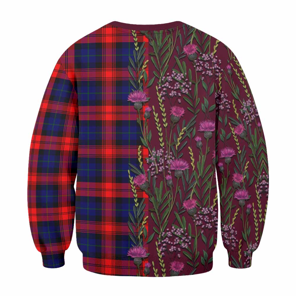 McLaughlin Family Crest Tartan Sweatshirt Scottish Thistle Flower Pattern Half Style - Tartan Vibes Clothing