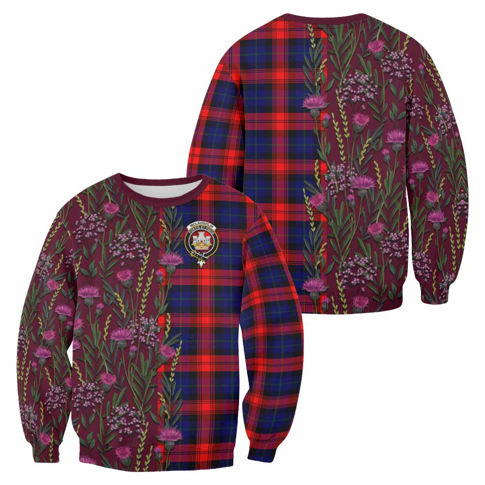 McLaughlin Family Crest Tartan Sweatshirt Scottish Thistle Flower Pattern Half Style - Tartan Vibes Clothing