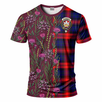 McLaughlin Family Crest Tartan T-Shirt Scottish Thistle Flower Pattern Half Style