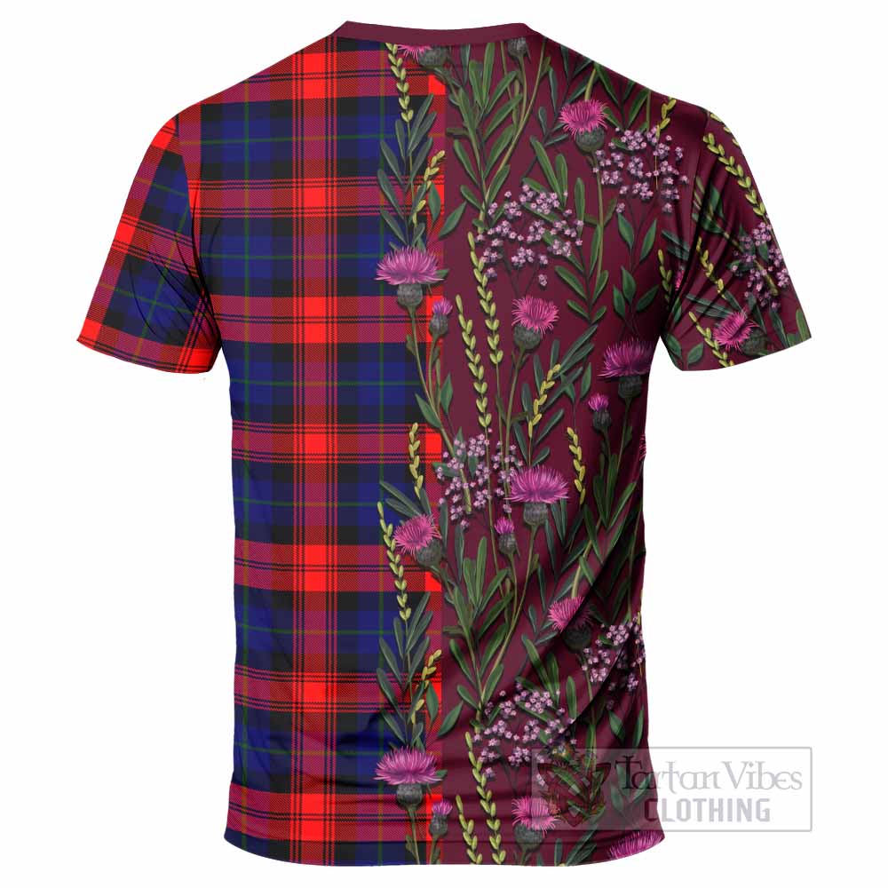 McLaughlin Family Crest Tartan T-Shirt Scottish Thistle Flower Pattern Half Style - Tartan Vibes Clothing