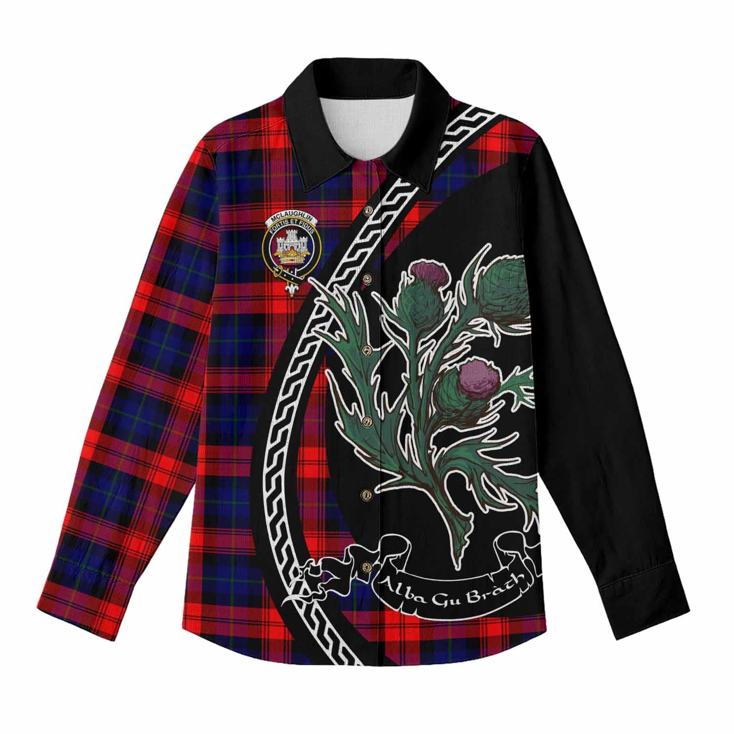 McLaughlin Family Crest Tartan Women Casual Shirt Alba Thistle Inspired - Tartan Vibes Clothing