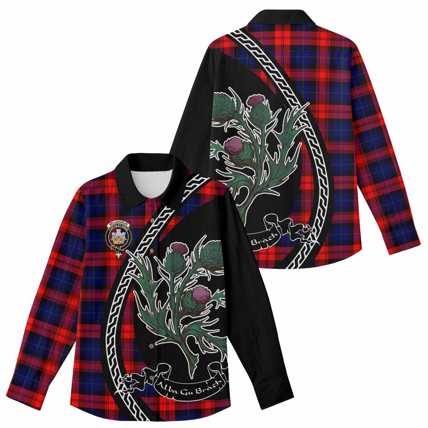 McLaughlin Family Crest Tartan Women Casual Shirt Alba Thistle Inspired - Tartan Vibes Clothing