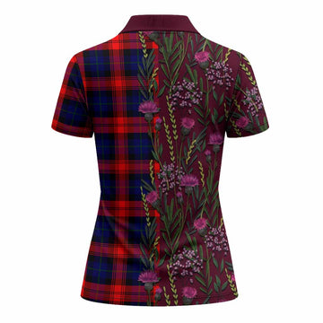 McLaughlin Family Crest Tartan Women Polo Shirt Scottish Thistle Flower Pattern Half Style