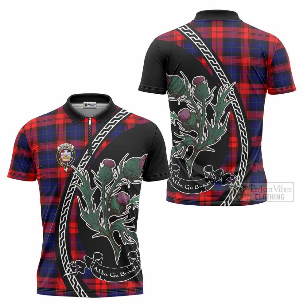 McLaughlin Family Crest Tartan Zipper Polo Shirt Alba Thistle Inspired - Tartan Vibes Clothing